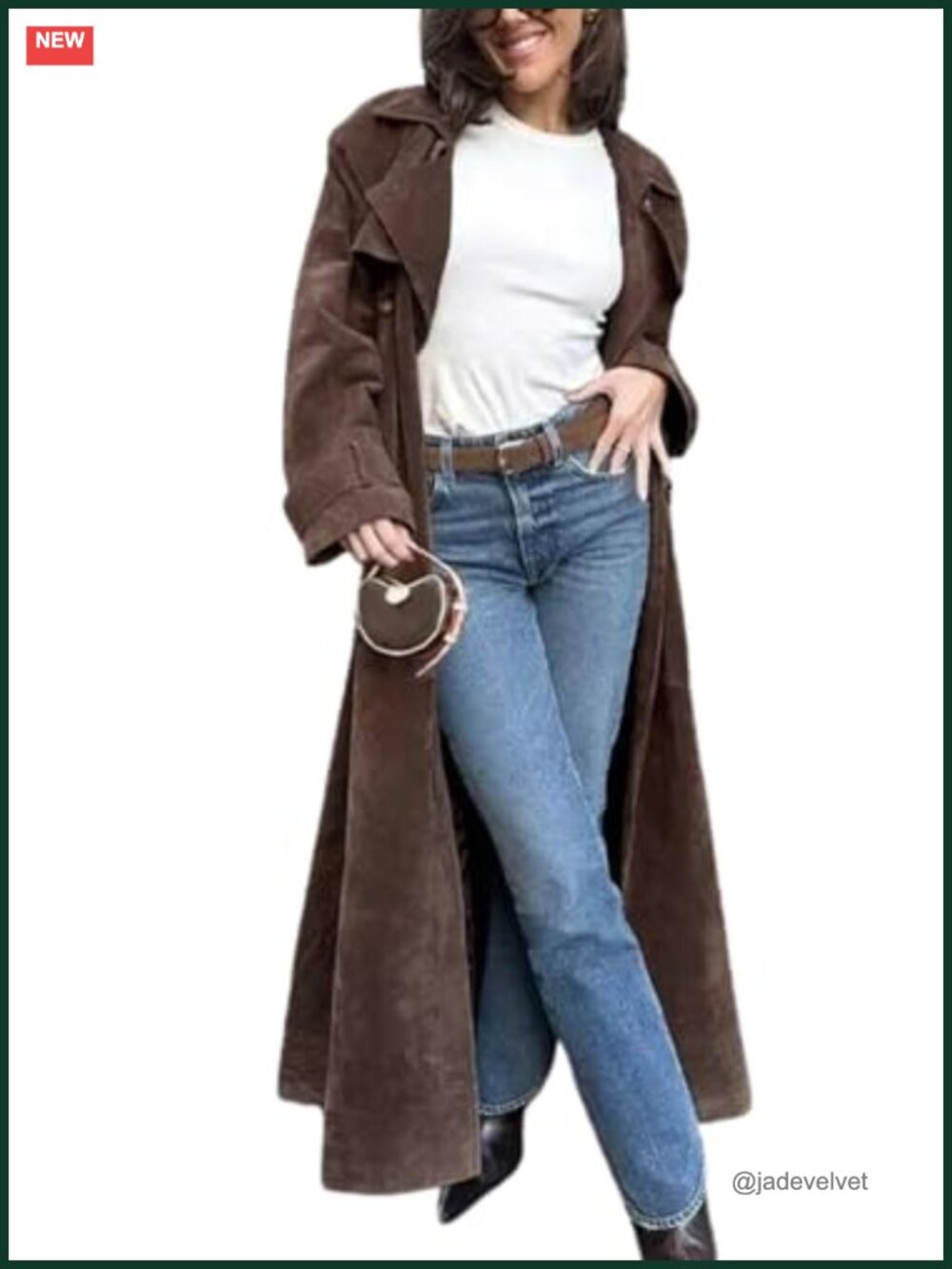 Women's Faux Suede Long Trench Coat Double Breasted Notched Lapel Peacoat with